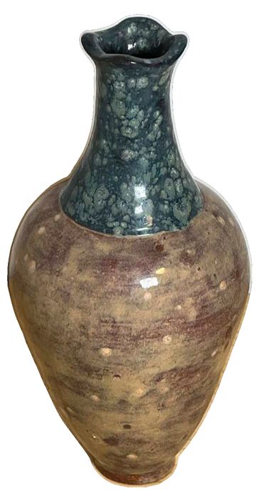 Contemporary Studio Pottery Vase with Crystalline Blue and Speckled Brown Glaze