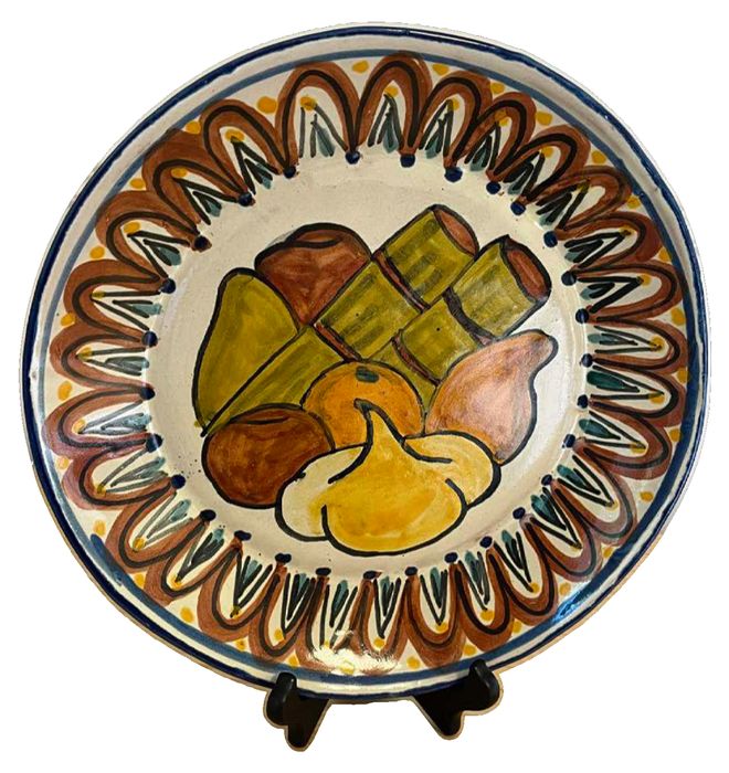 Hand-Painted Mexican Talavera Ceramic Decorative Plate with Fruit & Vegetable Design