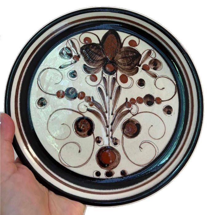 1970s Swiss Hand-Painted Ceramic Decorative Plate with Floral Motif