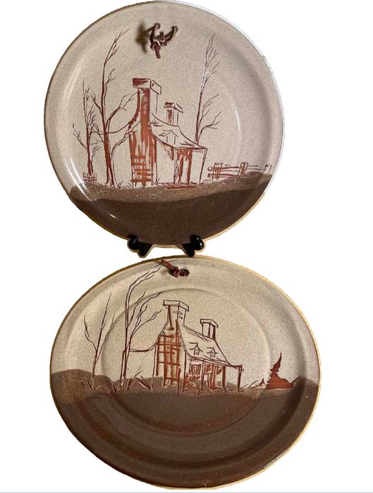 Vintage Quebec Pottery Two (almost matching) Hanging Plates