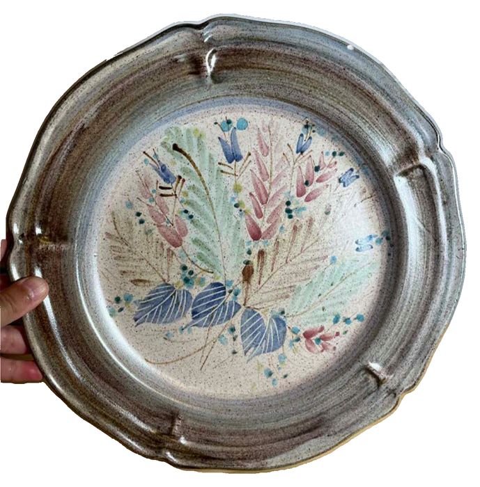 Large Vintage Signed Greek Decorative Plate with Wheat Motif