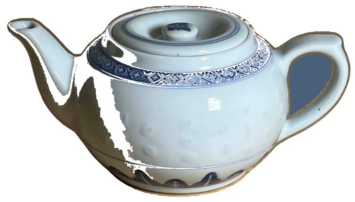 Vintage Chinese White Porcelain Tea Pot with Geometric Decoration