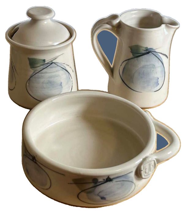 Les Ateliers Charlevoix Hand-painted Ceramic Pottery Set with Fruit Motif