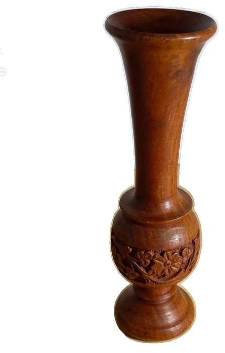 Vintage MCM Hand-Turned & Carved Wooden Folk Art Vase