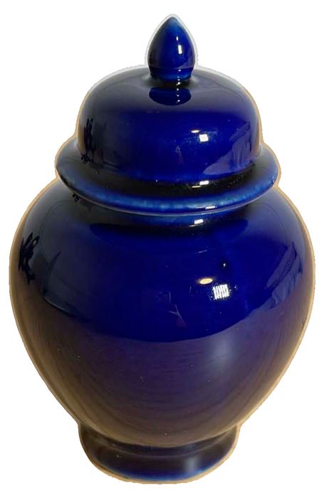 Small Japanese Glossy Cobalt Blue Ceramic Ginger Jar with Lid