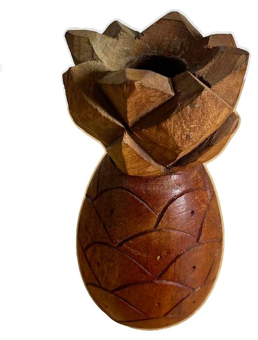 Vintage MCM Hand-Carved Monkey Pod Wood Pineapple Candlestick Holder