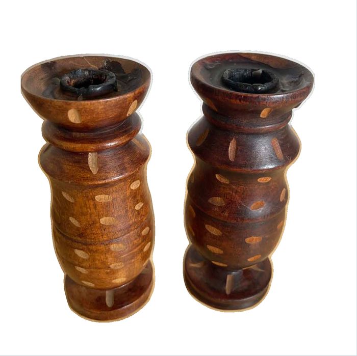 Pair of Vintage Turned Wood Candlestick Holders