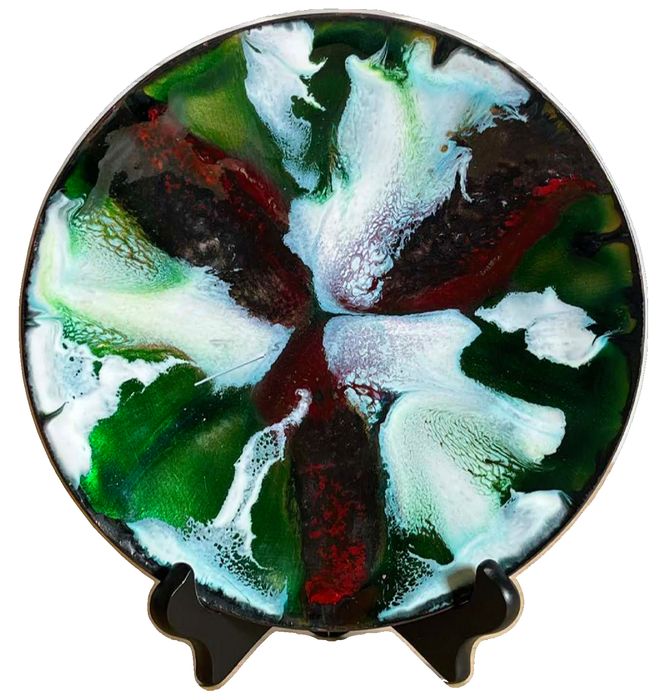 Vintage Decorative Art Glass on Metal Plate