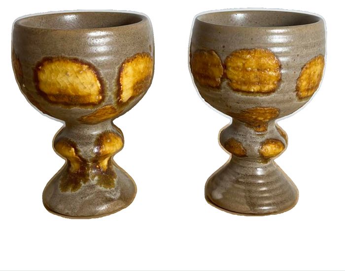 Pair Vintage Glazed Laurentian Pottery Pair of Goblets