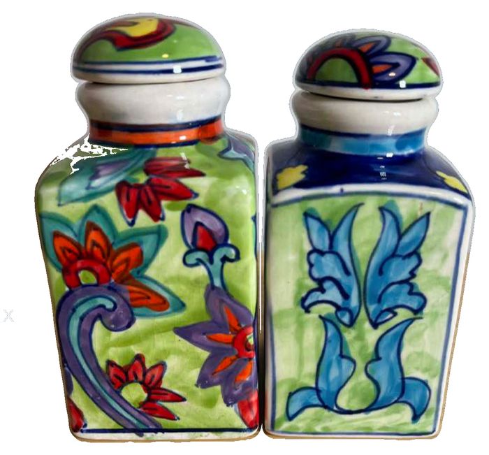 Set of Two Vintage Ceramic Spice Jars with Lids