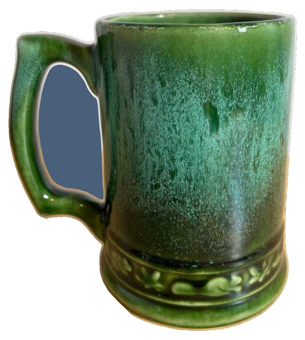 Vintage 1967 Expo Montreal Green Drip-Glazed Ceramic Mug by St. Joseph Beauce