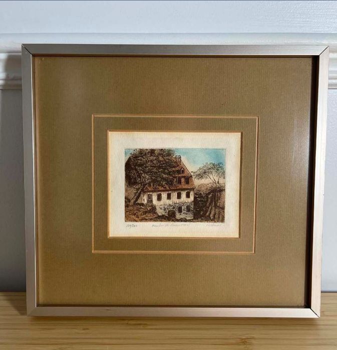 Original Limited Edition Color Etching of Moulin de Beaumont in Quebec