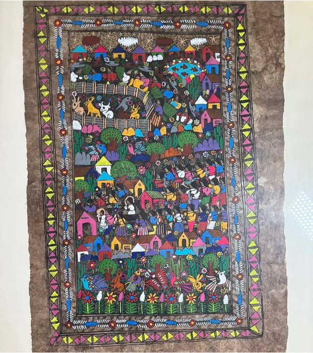 Framed Vintage Mexican Amate Bark Painting
