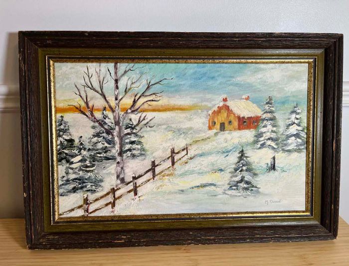 Original Signed Landscape Oil Painting (Winter Scene)