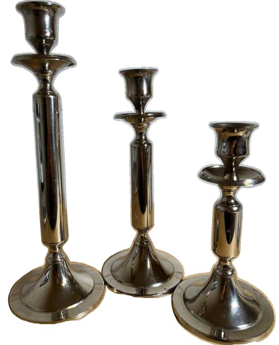 Three Silver-Plated Metal Candlesticks