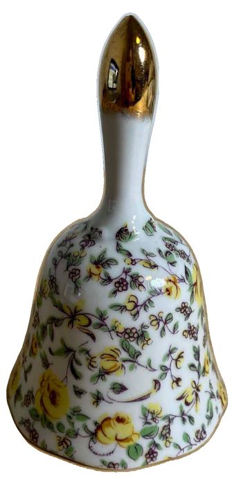 Vintage Mid-Century Japanese Porcelain Floral Bell with Gold Rim