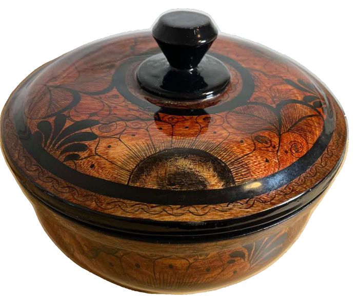 Vintage Signed Hand-Turned Lidded Bowl with Lacquer Finish