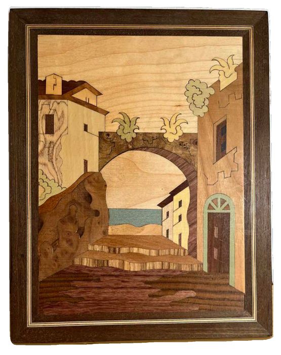 Vintage Italian Wood Marquetry Wall Art