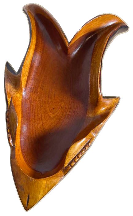 Vintage Haitian Hand-carved monkey pod Shark Shaped Wooden Dish