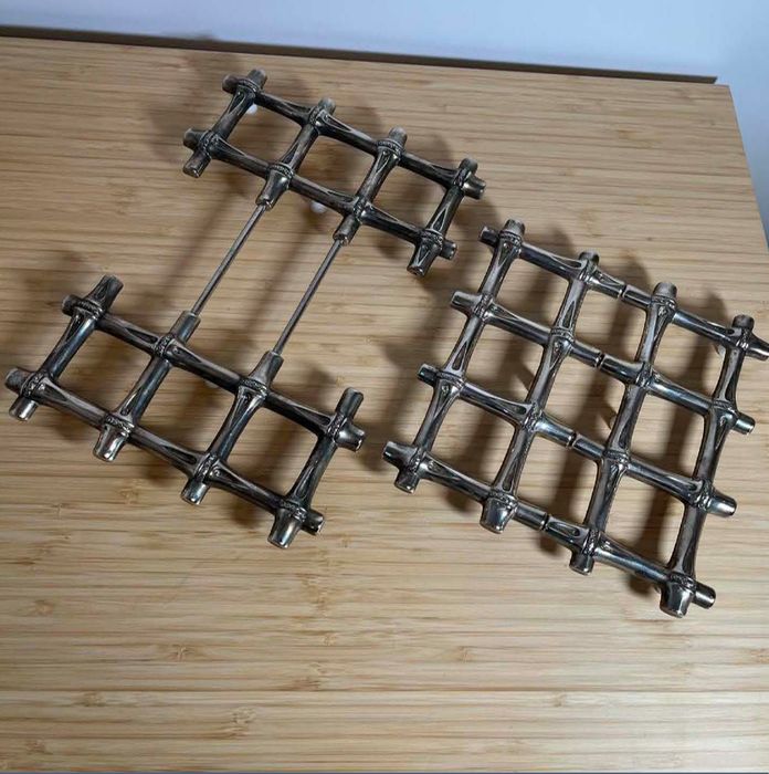 Pair of Vintage MCM Silver Plated Extendable Bamboo Design Trivets