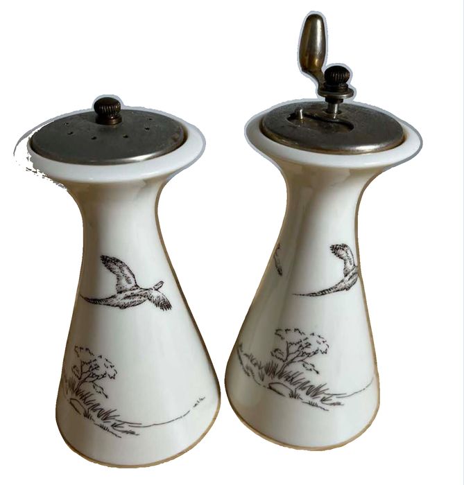 Vintage Lenox Porcelain Game Bird Salt Shaker and Pepper Mill Set