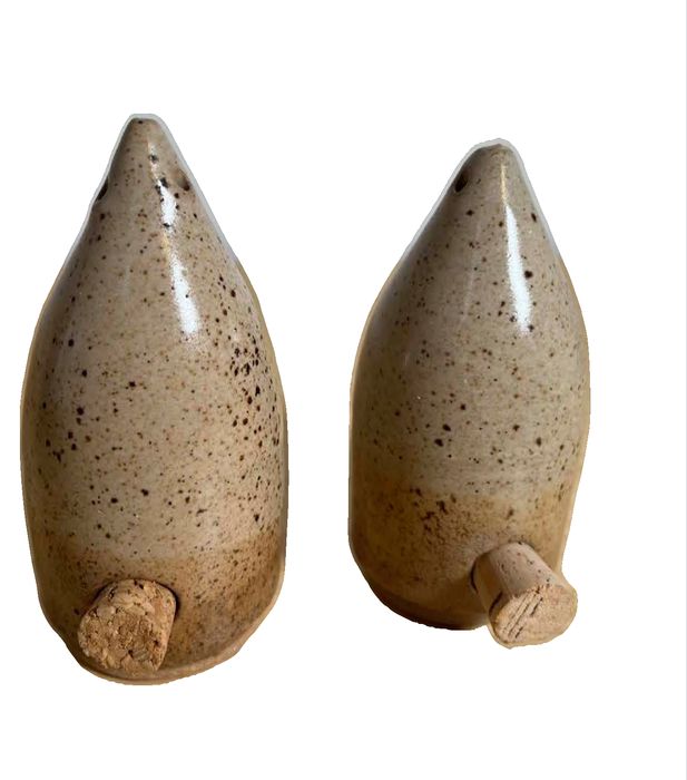 Handmade Speckled Ceramic Salt & Pepper Shakers with Cork Stoppers at the Base