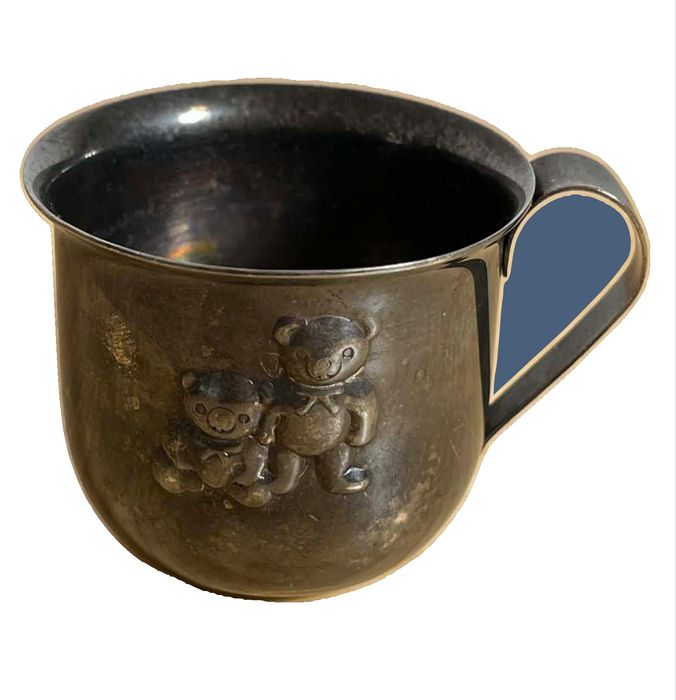 Vintage Godinger Silver Art Co. Silver-plated Child’s Baby Cup featuring embossed teddy bear design