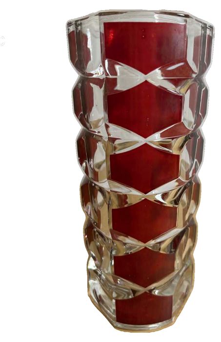Vintage French 1970s Luminarc Window Rubis geometric glass vase made by J.G. Durand