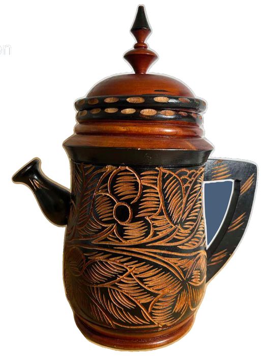 Vintage hand-carved wooden decorative pitcher