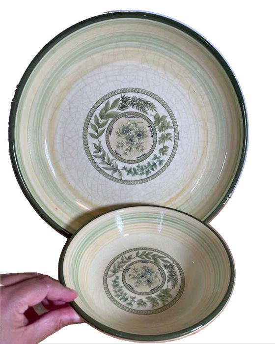 Vintage Tre Ci Italian ceramic tableware set featuring a botanical herb motif
